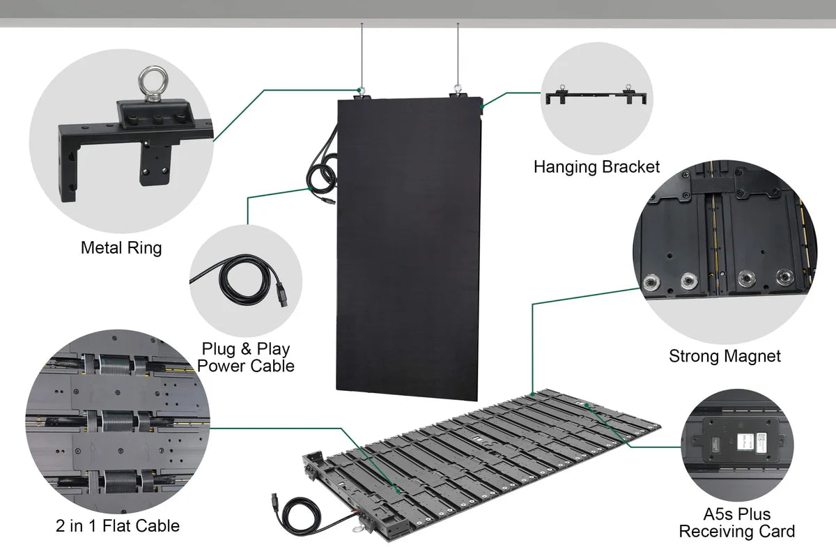 LEP-RS Series Rollable LED Digital Signage Poster | 500×1000mm | P2.6 / P1.95 / P1.53 / P1.25 | Flexible, Lightweight & Portable | Hanging or Magnetic Installation Supported