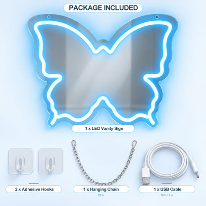 Ice Blue Butterfly LED Vanity Signs – 15.7×12 inch  Neon Outline | USB Powered | Perfect for Vanity Decor