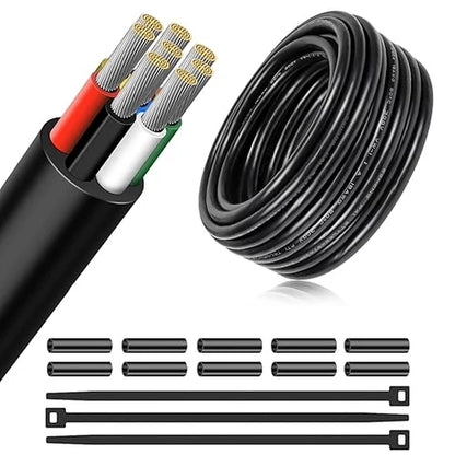 20 AWG 6/7/8 Conductor PVC Insulated Copper Control Cable, Black/White Industrial Wire for Electrical Systems – 50m / 500m