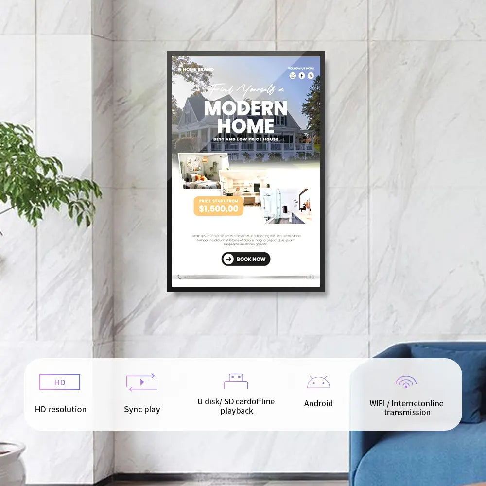 43" Indoor LCD Digital Signage Screen 1920x1080 Resolution | Android RK3568 2GB+16GB | Non-Touch / Infrared / Capacitive Touch | CMS Software | VESA Mount