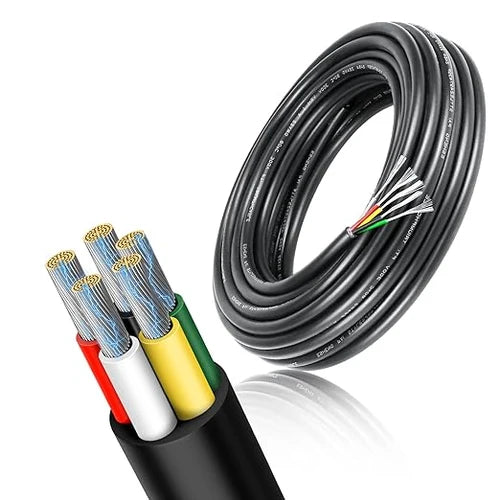 20 AWG 2/3/4/5 Conductor PVC Insulated Copper Wire, Black/White Flexible Electrical Cable for Wiring Systems – 50m / 500m