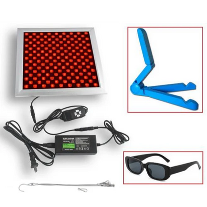 50W Infrared Therapy Lamp – Red Light 655–665nm & IR 850–860nm | Dimmable & Timer | AC100–240V | Aluminum Alloy + PC Cover | for Skin & Muscle | Blue Stand / Desktop Stand | Included Controller, Protective Goggles | US / EU / UK / AU Plug