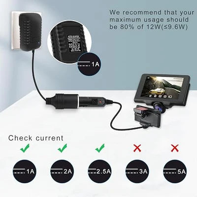 DC 12V Cigarette Lighter Power Supply Adapter 12W–36W, AC 100–240V Input Converter Transformer with US Plug - for Car Accessories, Pumps, Coolers and LED Lights