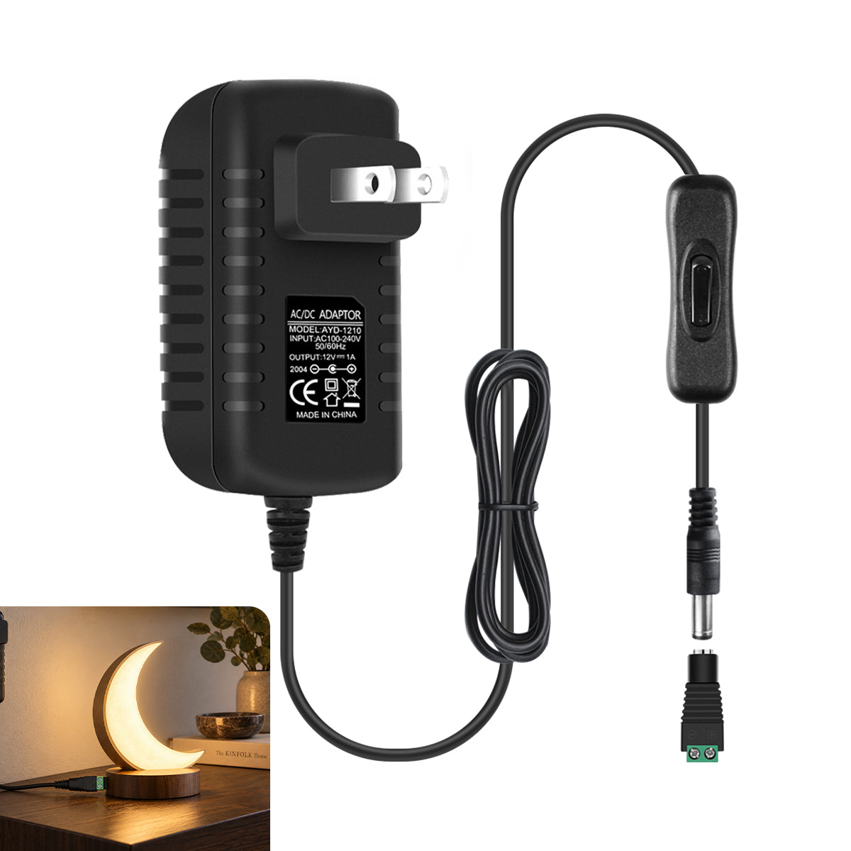 12V Wall Plug LED Adapter 12W/24W/36W, AC 100–240V Input Black/White Wall Plug LED Adapter with US Plug - for LED Strip Lights, CCTV and Electronics