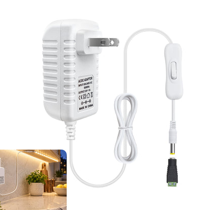 12V Wall Plug LED Adapter 12W/24W/36W, AC 100–240V Input Black/White Wall Plug LED Adapter with US Plug - for LED Strip Lights, CCTV and Electronics