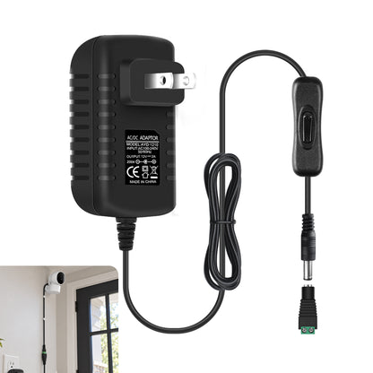 12V Wall Plug LED Adapter 12W/24W/36W, AC 100–240V Input Black/White Wall Plug LED Adapter with US Plug - for LED Strip Lights, CCTV and Electronics
