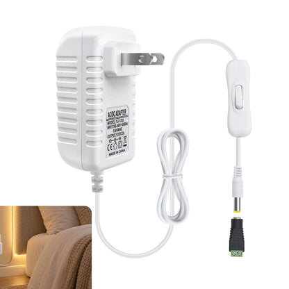 12V Wall Plug LED Adapter 12W/24W/36W, AC 100–240V Input Black/White Wall Plug LED Adapter with US Plug - for LED Strip Lights, CCTV and Electronics