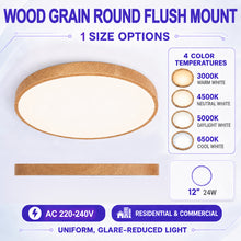 AC 220–240V Wood Grain Round Flush Mount LED Ceiling Lights – 12 Inch – 3000K / 4500K / 5000K / 6500K – for Residential & Commercial Lighting – Local Stock (UK/DE)