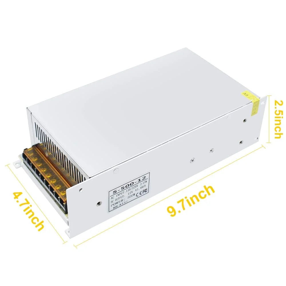 DC 12V/24V 350W–600W Industrial Switching Power Supplies, AC 110/220V Input, High Power LED Driver Transformer, Cooling Fan Metal Case, CE/FCC/RoHS Certified