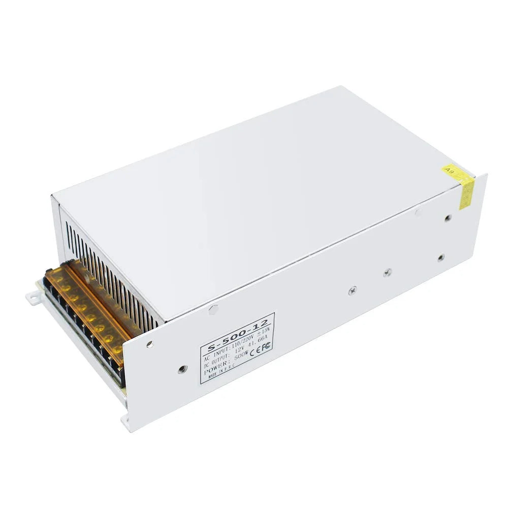 DC 12V/24V 350W–600W Industrial Switching Power Supplies, AC 110/220V Input, High Power LED Driver Transformer, Cooling Fan Metal Case, CE/FCC/RoHS Certified