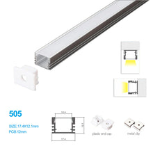 17.4 × 12.1mm LED Aluminum Profiles Kit 505-B – 12mm Inner Width | Silver | Milky White Cover | With Installation Accessories | LED Mounting Track – 1m / 2m / 3m | 50 / 100-Pack