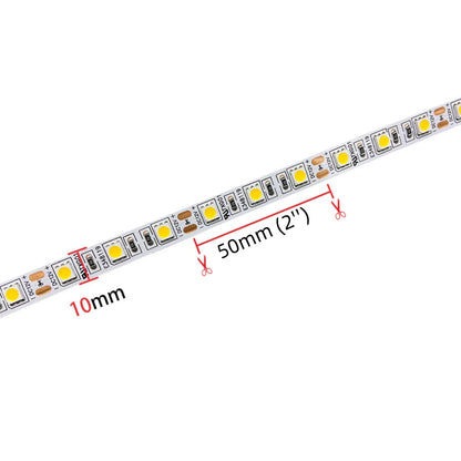 SMD5050 High Brightness LED Strip Light – DC 12V | 60 LEDs/m | 26–28lm/LED | Low Voltage LED Tape | 10mm PCB | IP00 / IP67 | Warm White / Natural White / Cool White / Golden Yellow / Pink | 50/500M