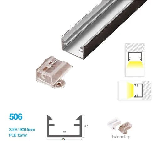 19 × 8.5mm LED Aluminum Profiles Kit 506-B – 12mm Inner Width | Silver | Milky White Cover | With Installation Accessories | LED Mounting Track – 1m / 2m / 3m | 50 / 100-Pack