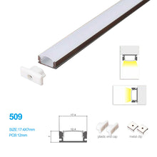 17.4 × 7mm Wall Mounted LED Aluminum Profiles Kit 509-B – 12mm Inner Width | Silver | Milky White Cover | With Installation Accessories | LED Mounting Track – 1m / 2m / 3m | 50 / 100-Pack
