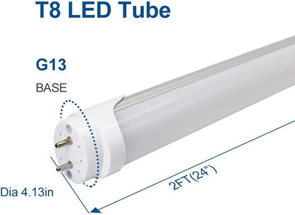 2ft T8 LED Tube Light – 10W – Frosted Cover – Warm / Natural / Daylight White – Ballast Bypass – Non-Dimmable – 20-Pack / 100-Pack