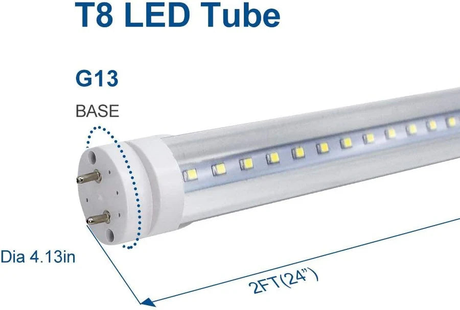 2ft T8 LED Tube Light – 10W – Frosted Cover – Warm / Natural / Daylight White – Ballast Bypass – Non-Dimmable – 20-Pack / 100-Pack