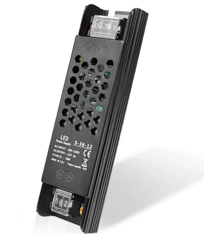 DC 12V/24V 36W–200W Slim Black Industrial Switching Power Supplies, AC 110–250V Input, Narrow Type LED Driver Transformer, Compact Metal Housing, CE/FCC/RoHS Certified