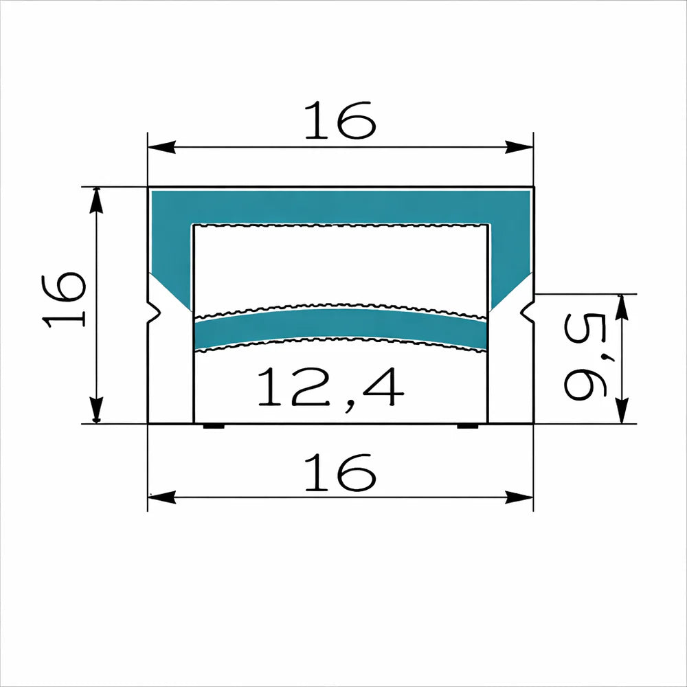 LQ Series S1616 Quick Install LED Neon Profile | 3-Side Emitting Cover | 16×16mm 3-Side Emitting commercial neon profile | Max Strip Width ≤12mm | LED Sign Cove Lighting | 5M/500M