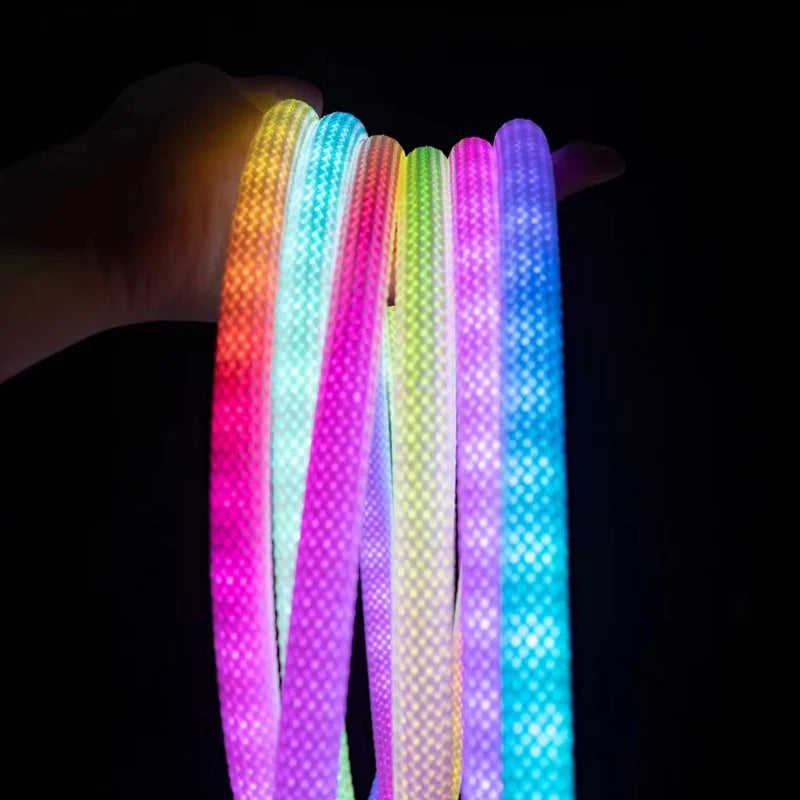 360° RGB Woven-Style Neon LED Light Strip | 5V Flexible Silicone Tube | Waterproof, Full-View Illumination, Plug & Play Kit with Controller (5m / 20 Rolls Options)