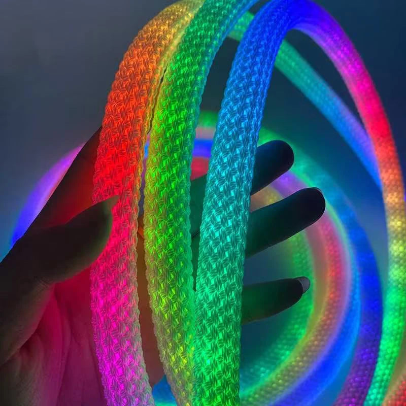 360° RGB Woven-Style Neon LED Light Strip | 5V Flexible Silicone Tube | Waterproof, Full-View Illumination, Plug & Play Kit with Controller (5m / 20 Rolls Options)