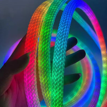 360° RGB Woven-Style Neon LED Light Strip | 5V Flexible Silicone Tube | Waterproof, Full-View Illumination, Plug & Play Kit with Controller (5m / 20 Rolls Options)