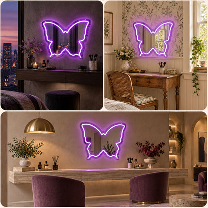 Purple Butterfly LED Vanity Signs – 15.7×12 inch  Neon Outline | USB Powered | Perfect for Vanity Decor