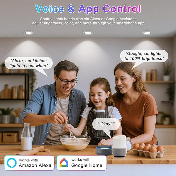 Smart-2W Series COB WiFi Recessed Lighting | 2Inch 5W | Dimmable RGB & CCT 2700-6500K | 100–240V | White Housing | Compatible with Alexa and Google Home || 50 / 100-Pack