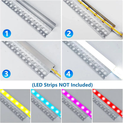 One-Sided Drywall LED Aluminum Profiles – for 1–12mm LED Strip Plaster-in Recessed Profile | Silver | Milky White Cover | 1m / 2m / 3m | 50 / 100-Pack