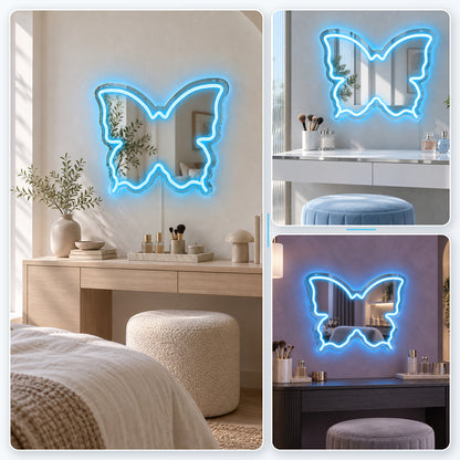 Ice Blue Butterfly LED Vanity Signs – 15.7×12 inch  Neon Outline | USB Powered | Perfect for Vanity Decor