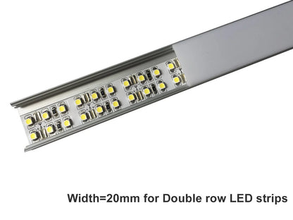 U Shape LED Channel - U04-A 20mm Silver / Black Aluminum Profile | Milky White Cover | Heavy-Duty LED Mounting Track – 1m / 2m / 3m | 50 / 100-Pack