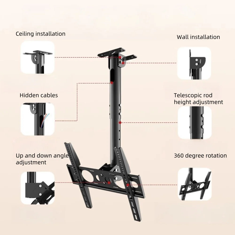 55 Inch Dual Side by Side LCD Screen Hanger LCD TV Ceiling Hanger 360 Degree Rotation Wall-mounted LCD Monitor Stand