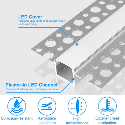 Double-Sided Drywall LED Aluminum Profiles – for 1–12mm LED Strip Plaster-in Recessed Profile | 1Meter | Silver | Milky White Cover | 1m / 2m / 3m | 50 / 100-Pack