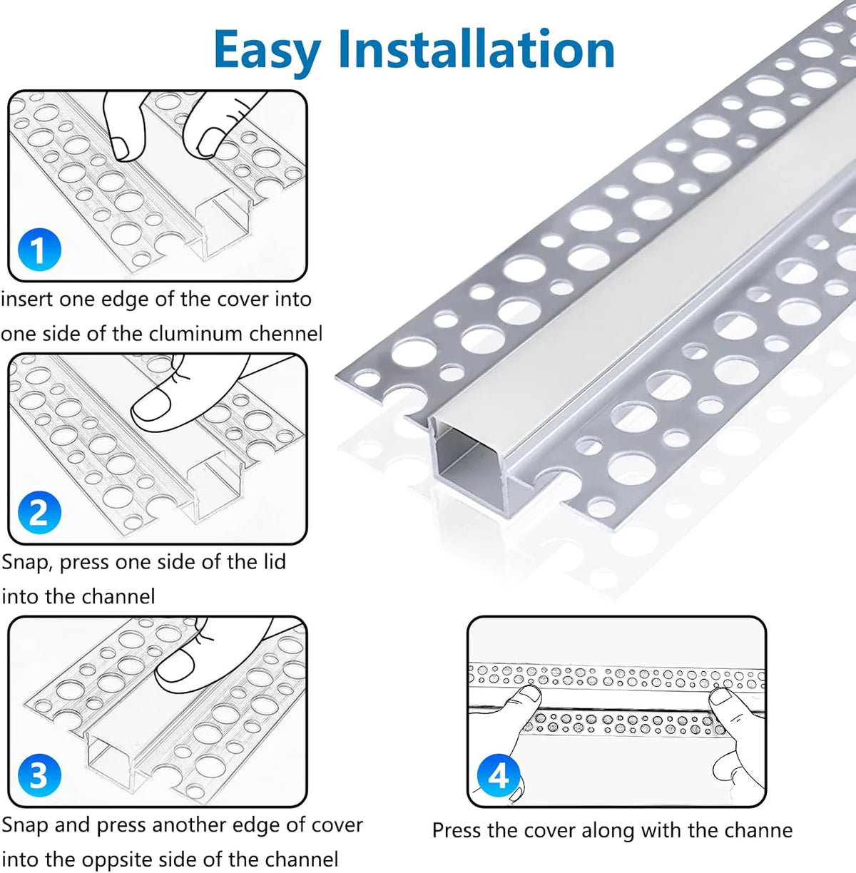 Double-Sided Drywall LED Aluminum Profiles – for 1–13mm LED Strip Plaster-in Recessed Profile | Silver | Milky White Cover | 1m / 2m / 3m | 50 / 100-Pack