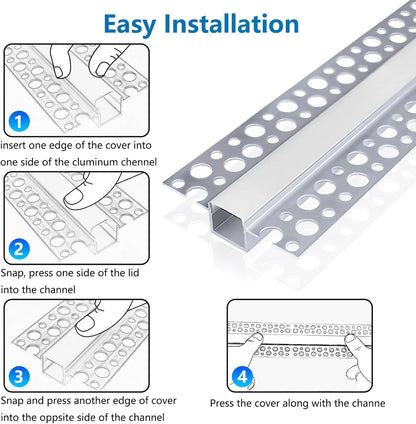 Double-Sided Drywall LED Aluminum Profiles – for 1–13mm LED Strip Plaster-in Recessed Profile | Silver | Milky White Cover | 1m / 2m / 3m | 50 / 100-Pack