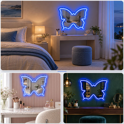 Blue Butterfly LED Vanity Signs – 15.7×12 inch  Neon Outline | USB Powered | Perfect for Vanity Decor