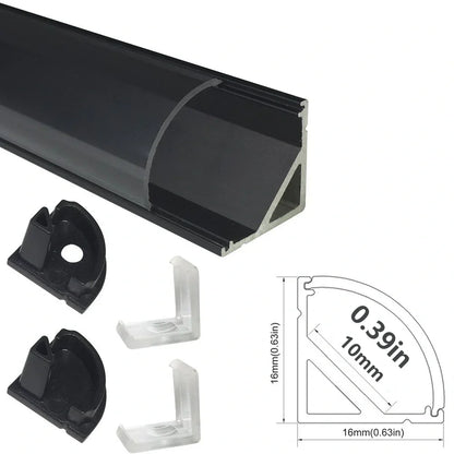 V Shape LED Channel - V02-B 10mm Silver / Black Aluminum Profile | Milky White Cover | Standard LED Mounting Channel – 1m / 2m / 3m | 50 / 100-Pack