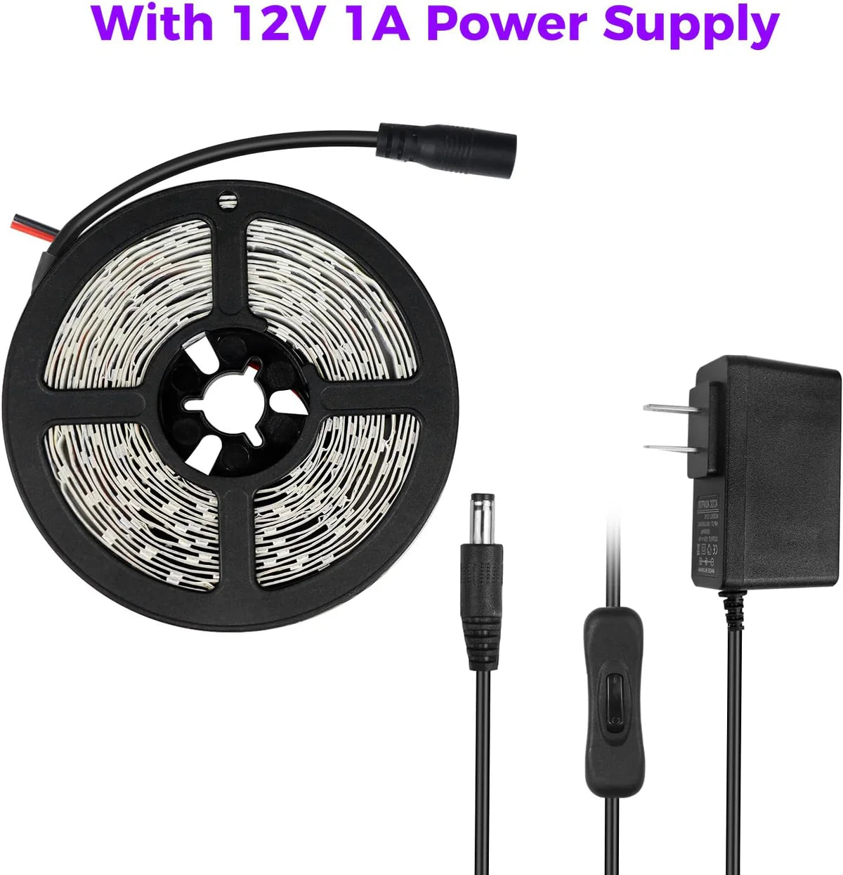 24W / 60W UV Black Light LED Strip – 16.4FT / 5M / 10M | SMD2835 | 60 LEDs/m (300 LEDs Total) | 395–405nm | Non-Waterproof / IP65 Waterproof | With Power Supply | Perfect for Night Fishing and Blacklight Party Events