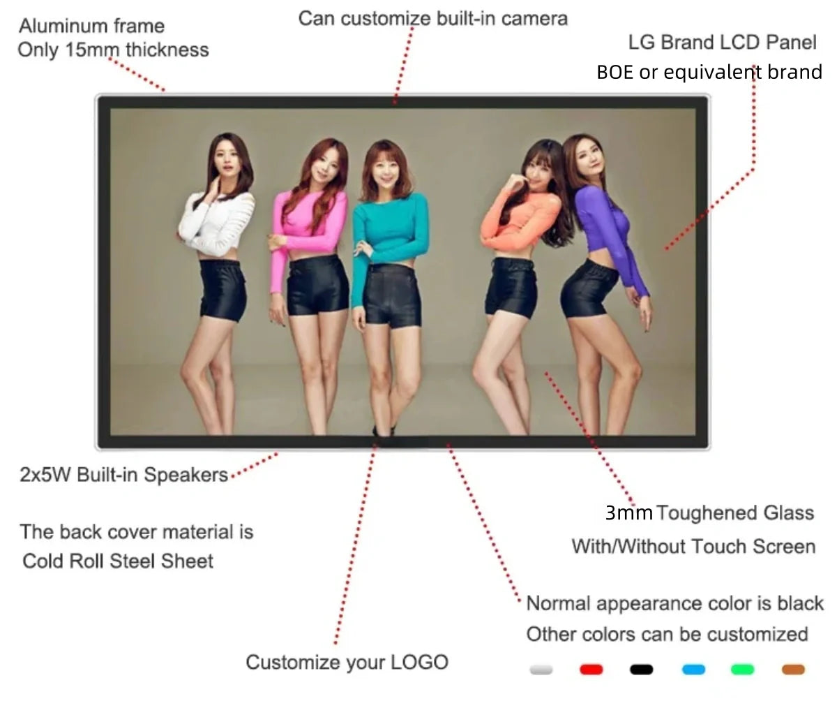 50" Indoor Wall-Mounted 2K Resolution LCD Advertising Player | Android RK3568 2GB+16GB | Non-Touch / Infrared / Capacitive Touch | CMS Software | VESA Mount