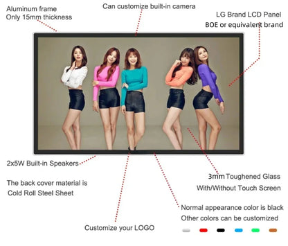 50" Indoor Wall-Mounted 2K Resolution LCD Advertising Player | Android RK3568 2GB+16GB | Non-Touch / Infrared / Capacitive Touch | CMS Software | VESA Mount