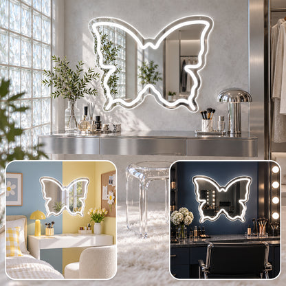 White Butterfly LED Vanity Signs – 15.7×12 inch  Neon Outline | USB Powered | Perfect for Vanity Decor