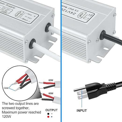 120W Outdoor Waterproof Power Supplies, 12V/24V Output, 90-265V Input, Dual Output, Aluminum Housing, Outdoor Lighting Projects, CE/RoHS/FCC Certified, US/UK/EU Plug, 1-Pack / 10-Pack