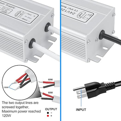 120W Outdoor Waterproof Power Supplies, 12V/24V Output, 90-265V Input, Dual Output, Aluminum Housing, Outdoor Lighting Projects, CE/RoHS/FCC Certified, US/UK/EU Plug, 1-Pack / 10-Pack