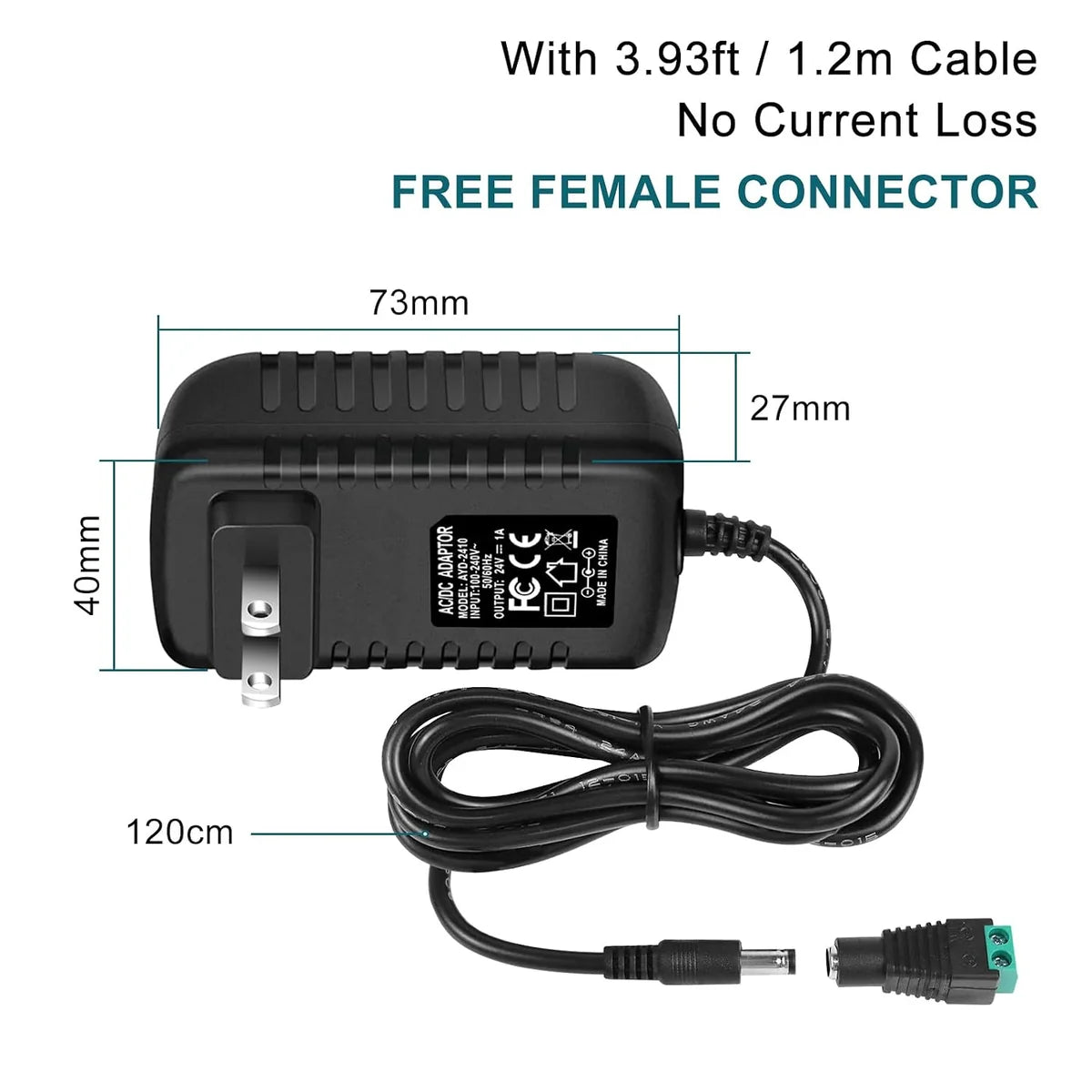 DC 24V Wall Plug LED Adapter 24W, AC 100–240V Input 24V Wall Plug LED Adapter with UK Plug, Black Housing - for LED Strip Lights and Electronic Devices
