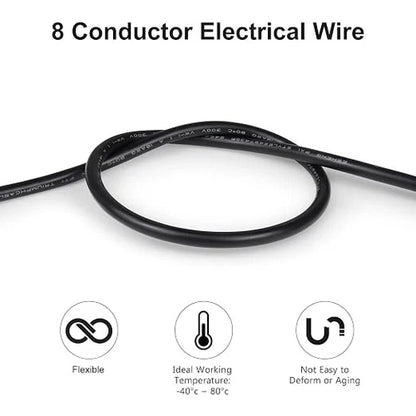 24 AWG 6/7/8 Conductor PVC Control Cable, Black/White Industrial Flexible Wire for Signal & Control Systems – 50m / 500m