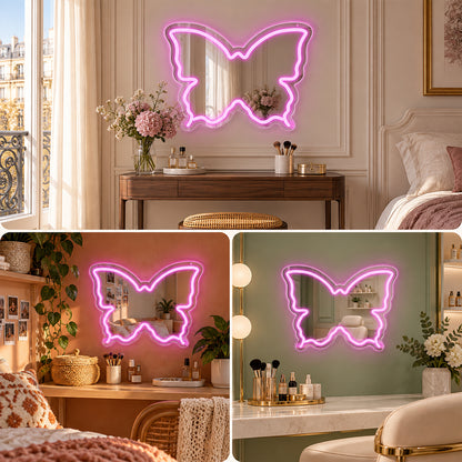 Pink Butterfly LED Vanity Signs – 15.7×12 inch  Neon Outline | USB Powered | Perfect for Vanity Decor