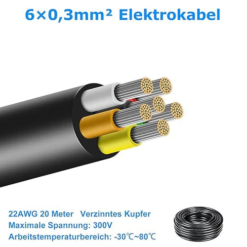 5/10/20/30 Metres 14/22 AWG, 3 x 2.0/4 x 2.0/6 x 0.3/6 x 2.0 mm² Electric Cable, 6 Core Cable, 5V/12V/24V/300V Power Cable, Tinned Copper Cable, Flexible and Soft, Low Impedance, High Temperature Resistance, Extension Cable