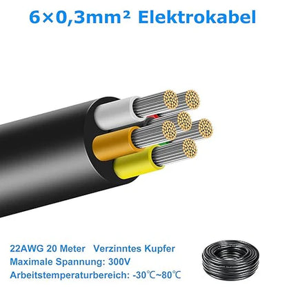 5/10/20/30 Metres 14/22 AWG, 3 x 2.0/4 x 2.0/6 x 0.3/6 x 2.0 mm² Electric Cable, 6 Core Cable, 5V/12V/24V/300V Power Cable, Tinned Copper Cable, Flexible and Soft, Low Impedance, High Temperature Resistance, Extension Cable