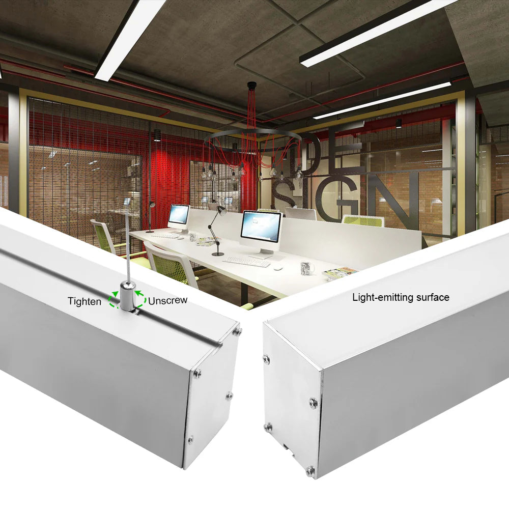 Wide Pendant LED Aluminum Profile Light H5075B – 29.3mm Inner Width | Silver Housing | Milky White Cover | With Installation Accessories | Suspension Mounting Linear Office Lighting | 1m / 2m Length | 10 / 20-Pack