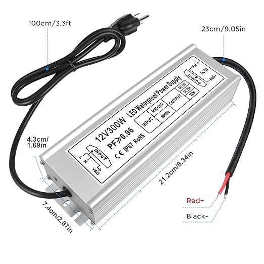 300W Outdoor Waterproof Power Supplies, 12V/24V/36V/48V Output, 90-265V / 90-140V / 175-265V Input, Single Output, Aluminum Housing, Outdoor Lighting Projects, CE/RoHS/FCC Certified, US/UK/EU Plug, 1-Pack / 10-Pack