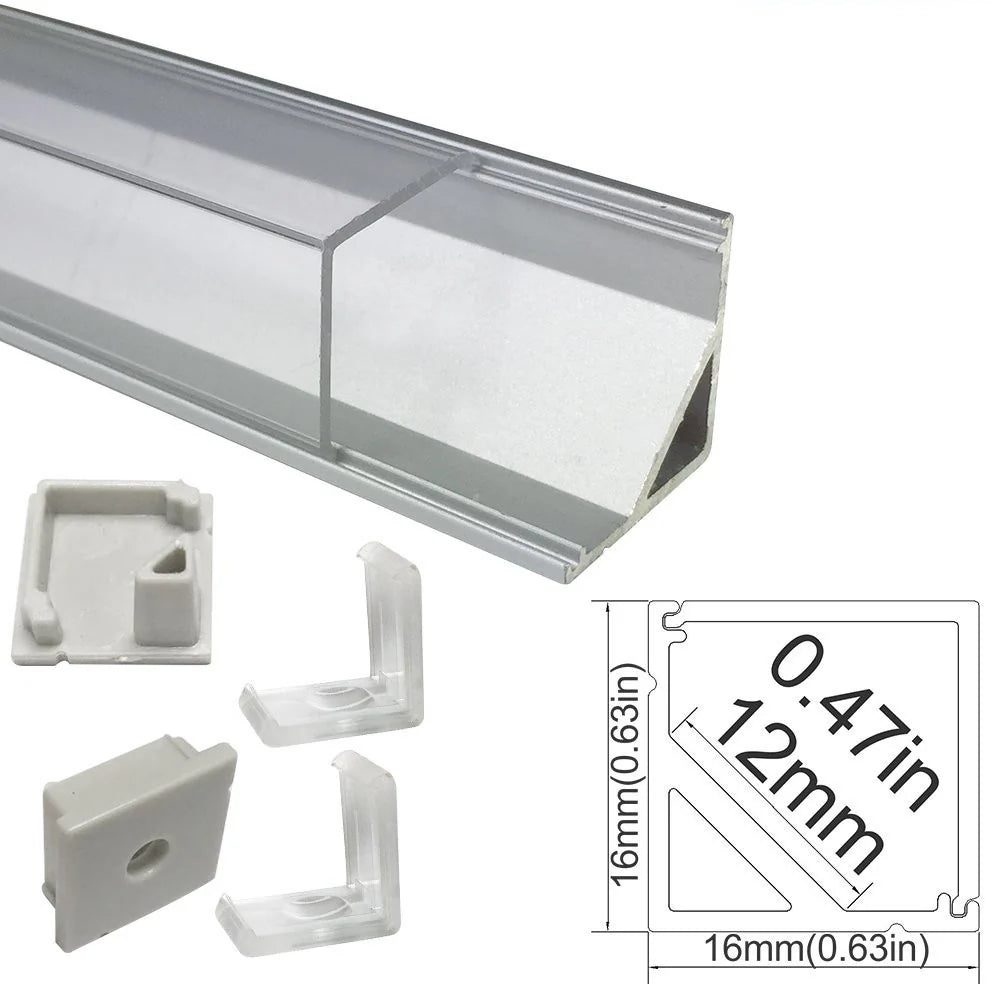 V Shape LED Channel - V01-A 12mm Silver / Black Aluminum Profile | Milky White Cover | Heavy-Duty LED Mounting Track – 1m / 2m / 3m | 50 / 100-Pack